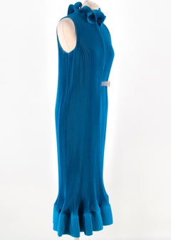 Tibi Blue Pleated Sleeveless Dress With Removable Belt  XS