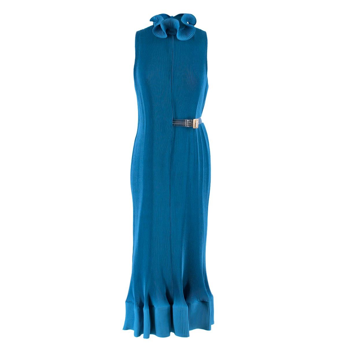 Tibi Blue Pleated Sleeveless Dress With Removable Belt  XS