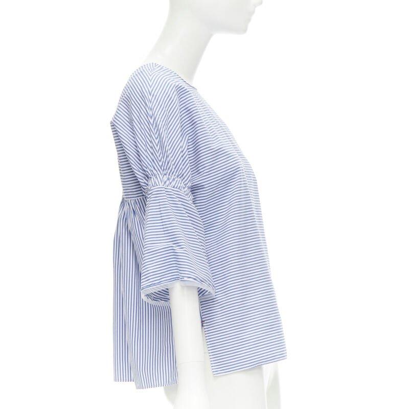 TIBI blue white striped cotton bell sleeves flared back top XS In Excellent Condition For Sale In Hong Kong, NT