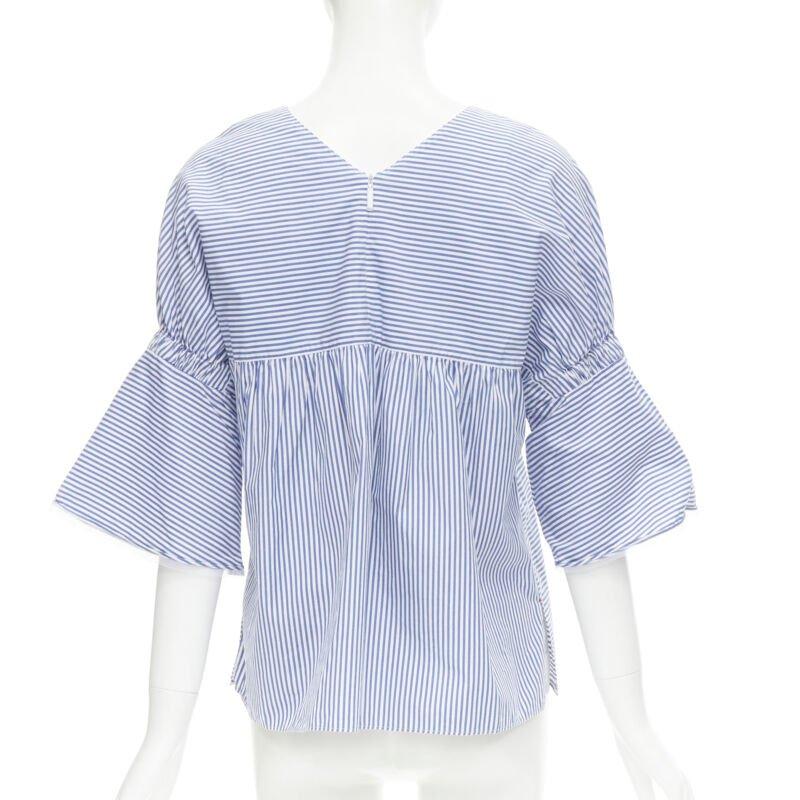 Women's TIBI blue white striped cotton bell sleeves flared back top XS For Sale