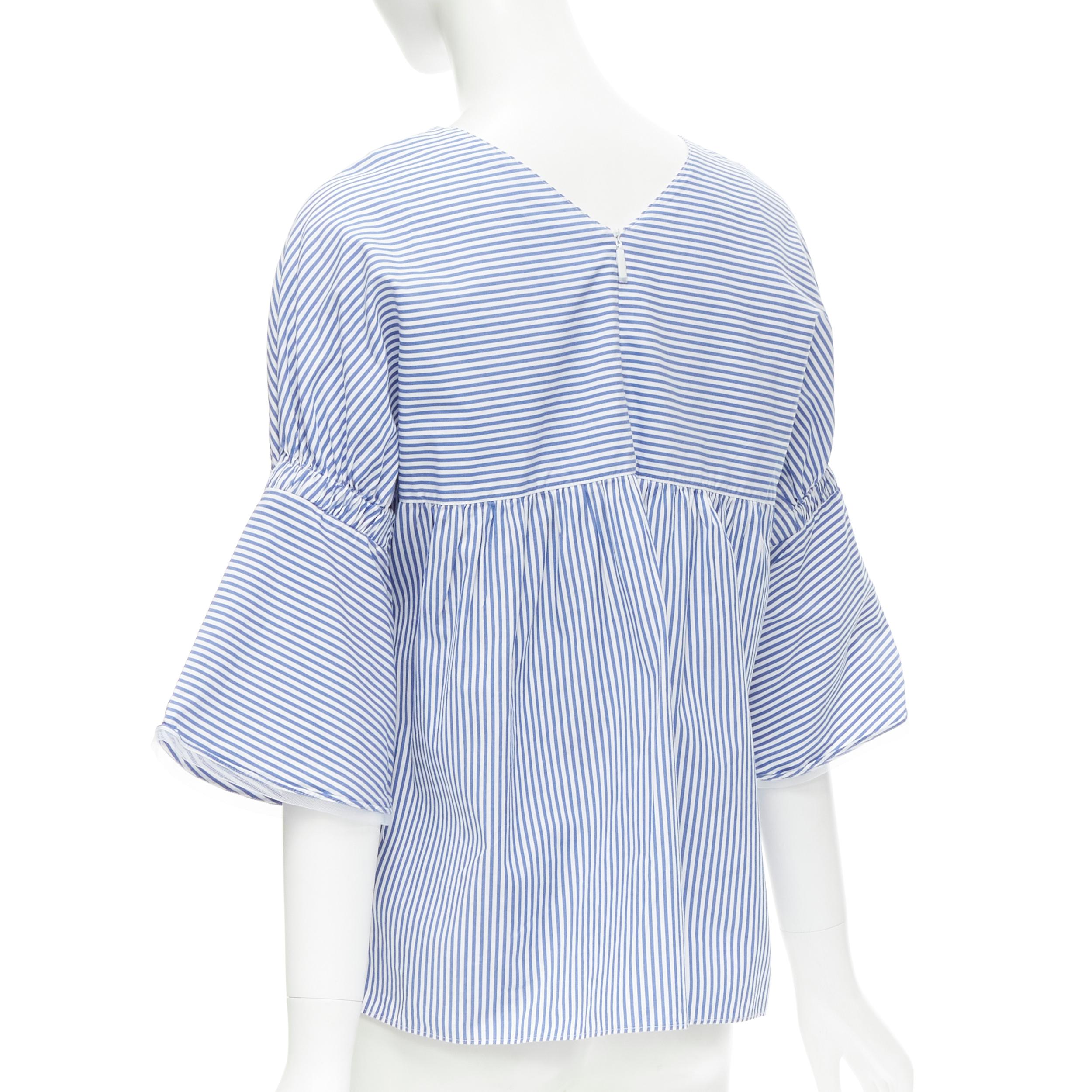 Purple TIBI blue white striped cotton bell sleeves flared back top XS For Sale