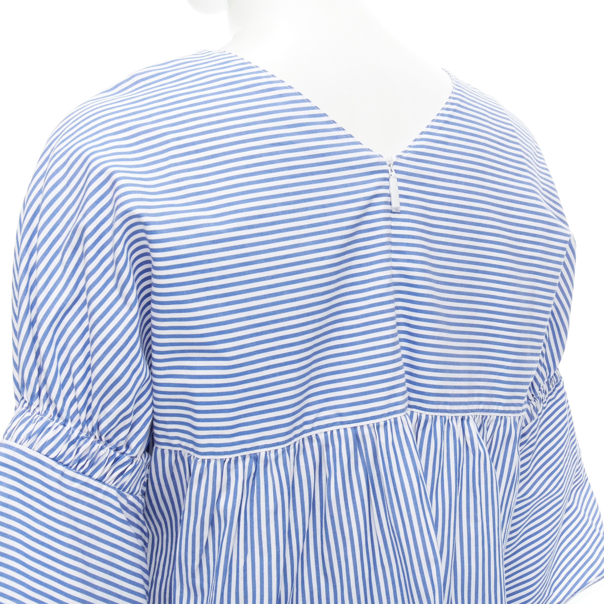 TIBI blue white striped cotton bell sleeves flared back top XS In Excellent Condition For Sale In Hong Kong, NT