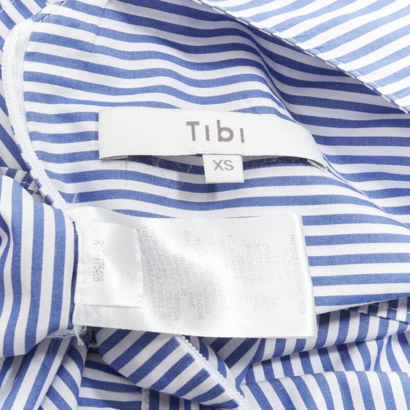 TIBI blue white striped cotton bell sleeves flared back top XS For Sale 3