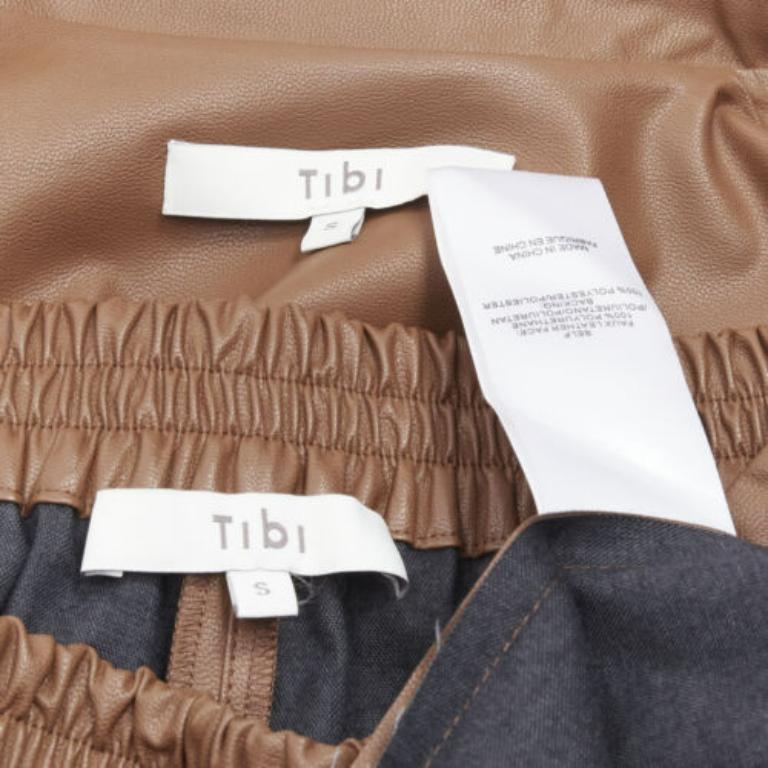 TIBI brown faux leather boxy fit shirt culotte wide shorts S For Sale 6