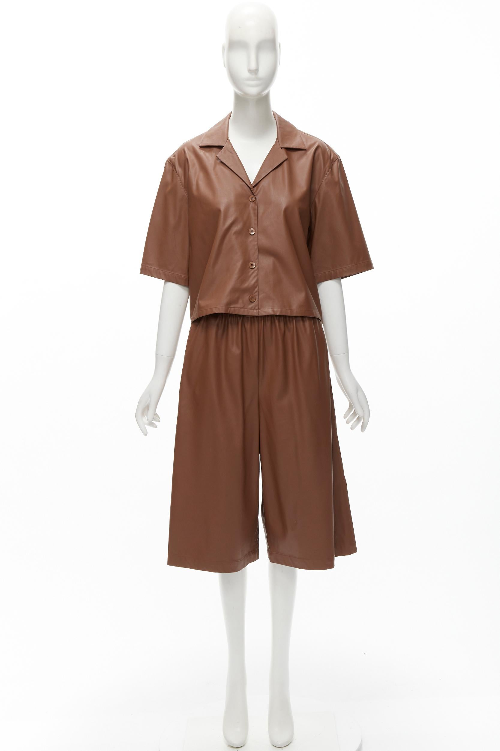 TIBI brown faux leather boxy fit shirt culotte wide shorts S For Sale 7