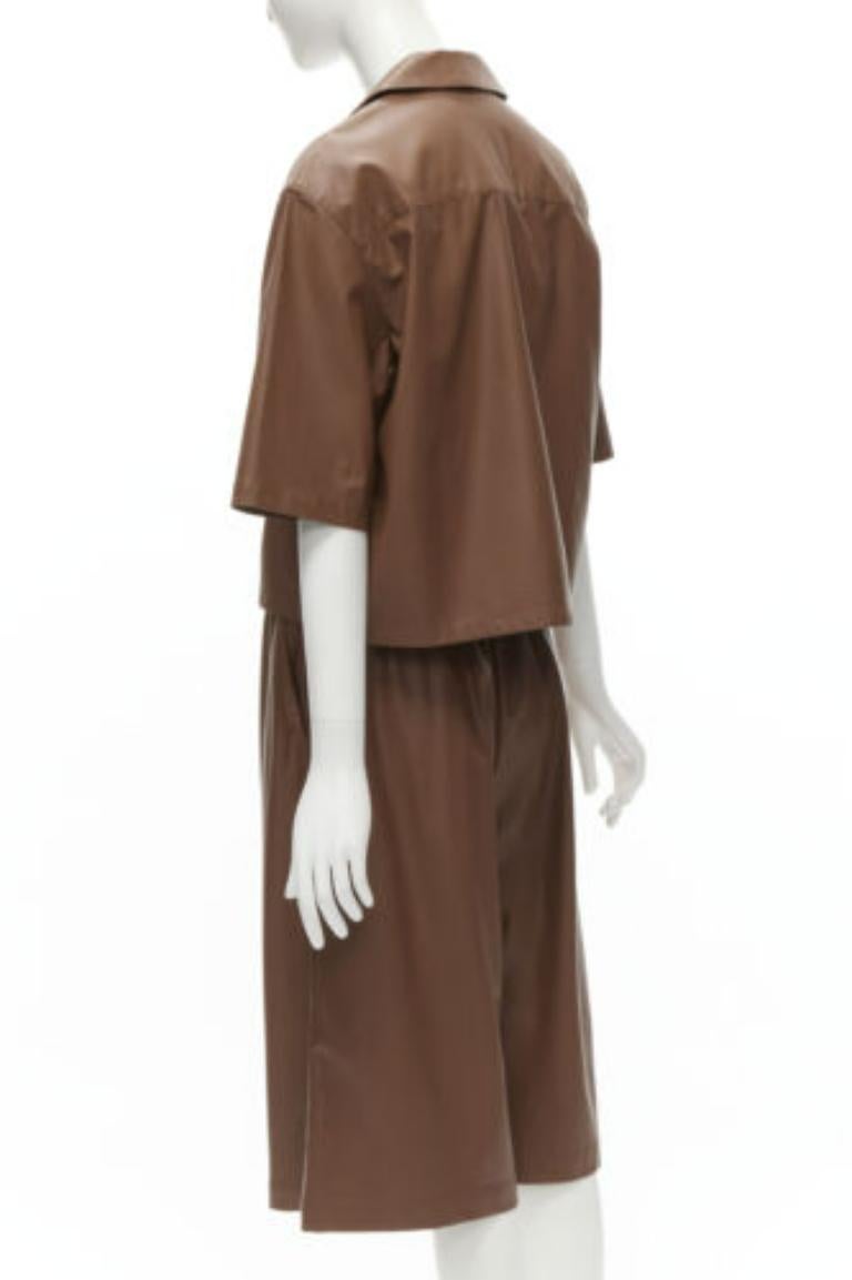Women's TIBI brown faux leather boxy fit shirt culotte wide shorts S For Sale