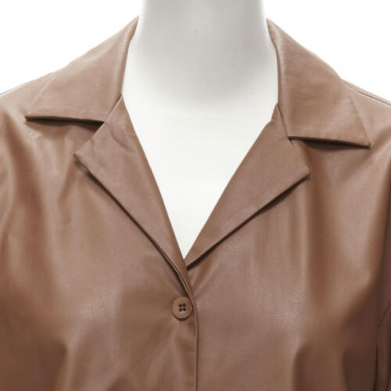 TIBI brown faux leather boxy fit shirt culotte wide shorts S For Sale 1