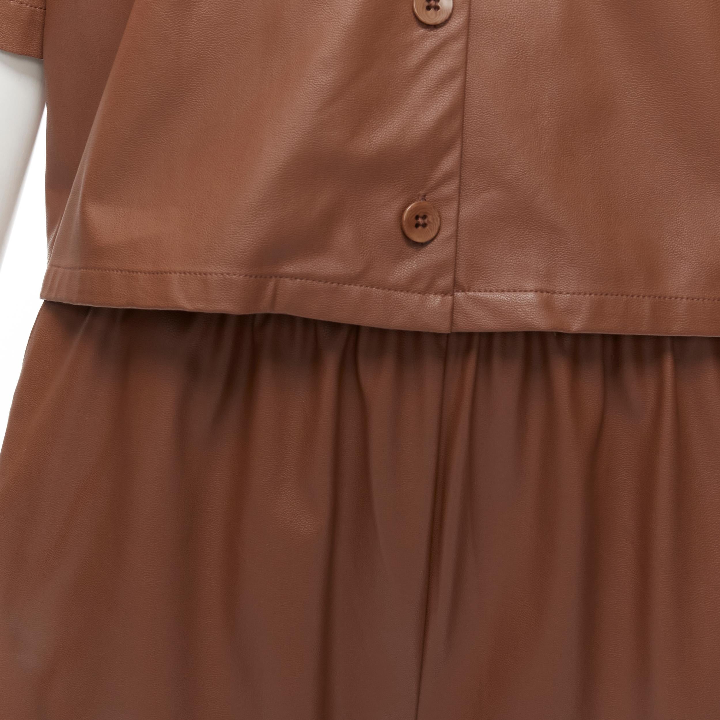 TIBI brown faux leather boxy fit shirt culotte wide shorts S For Sale 2