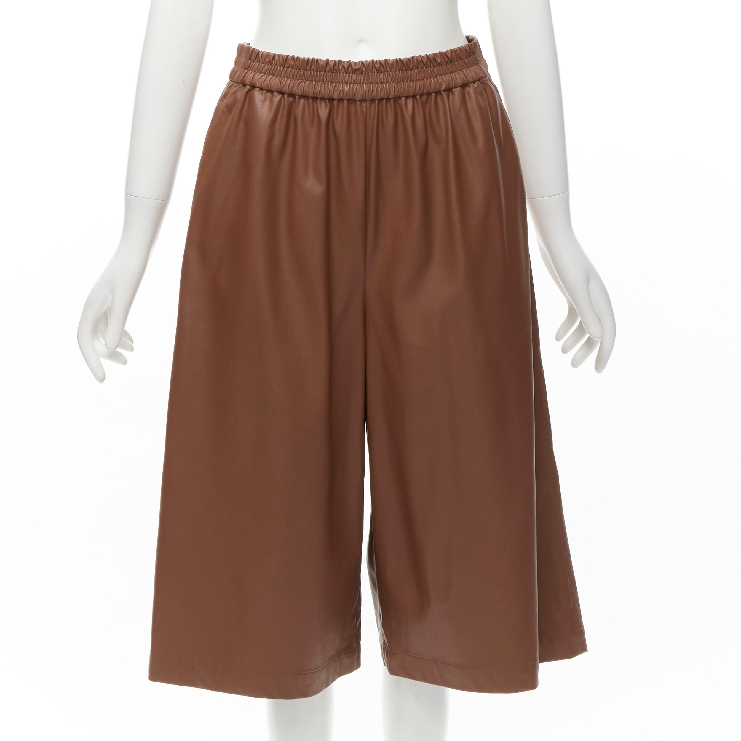 TIBI brown faux leather boxy fit shirt culotte wide shorts S For Sale 3