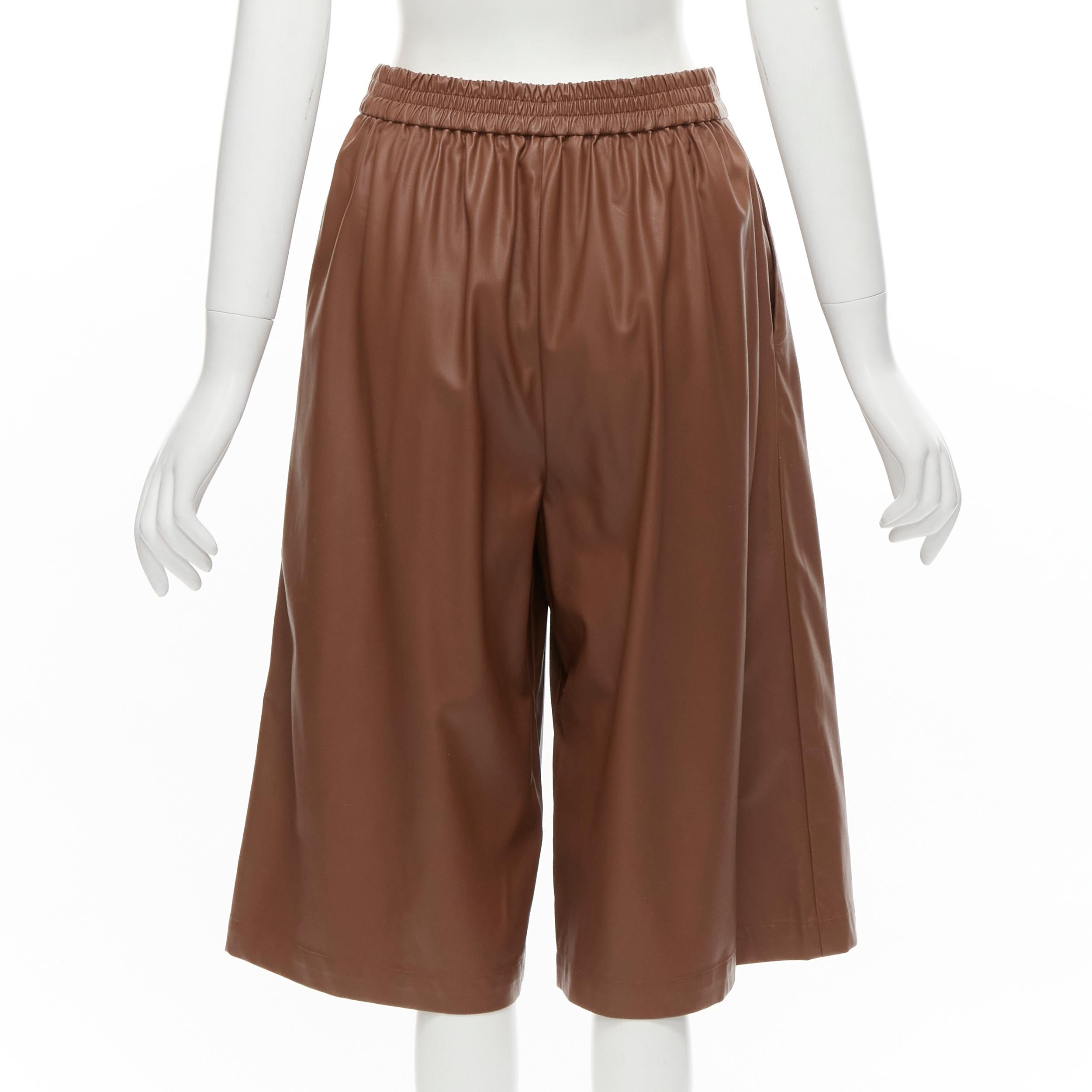 TIBI brown faux leather boxy fit shirt culotte wide shorts S For Sale 4