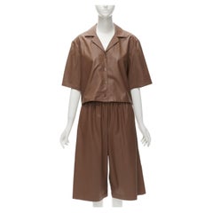 TIBI brown faux leather boxy fit shirt culotte wide shorts S