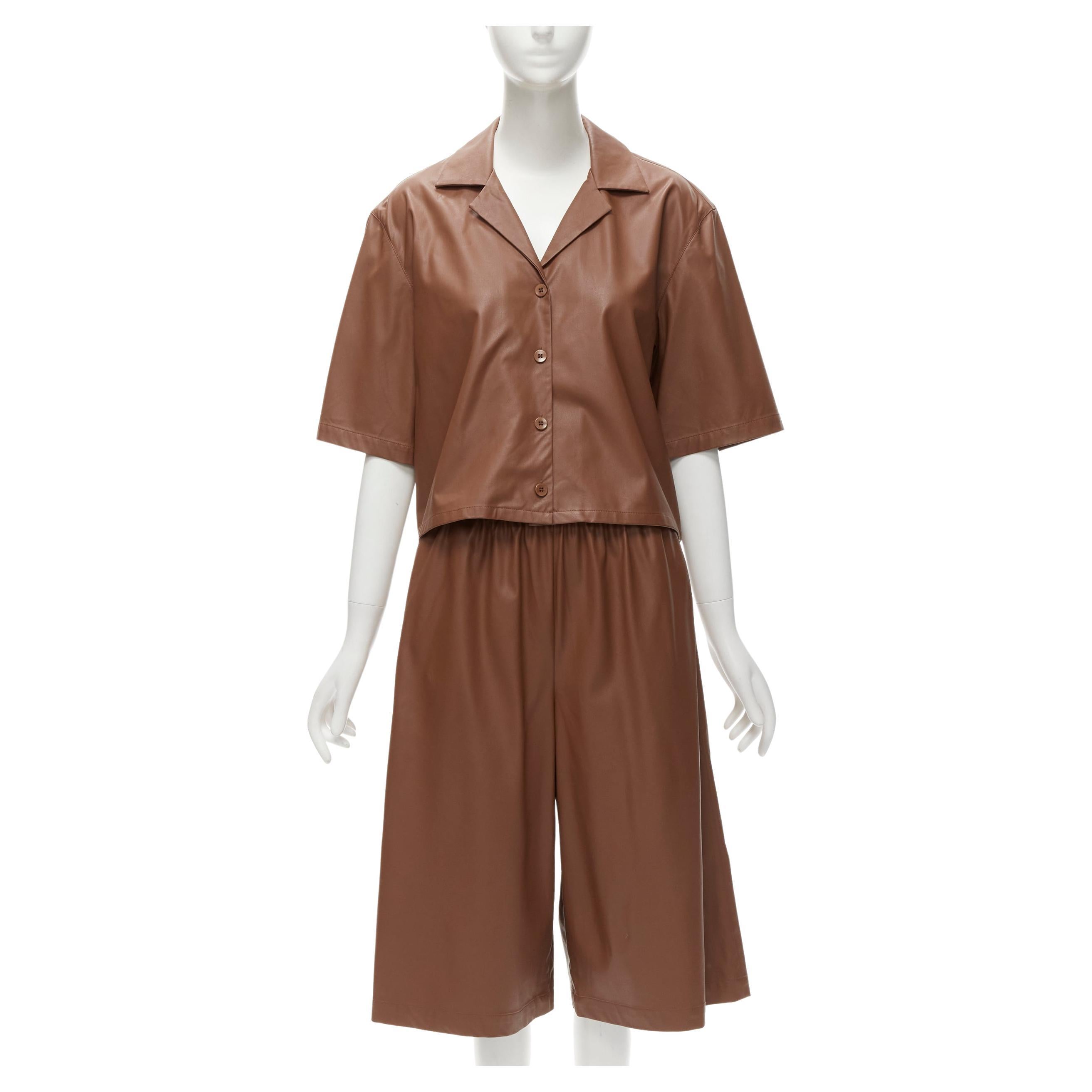 TIBI brown faux leather boxy fit shirt culotte wide shorts S For Sale