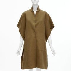 TIBI brown virgin wool angora cape sleeve high collar coat US0 XS