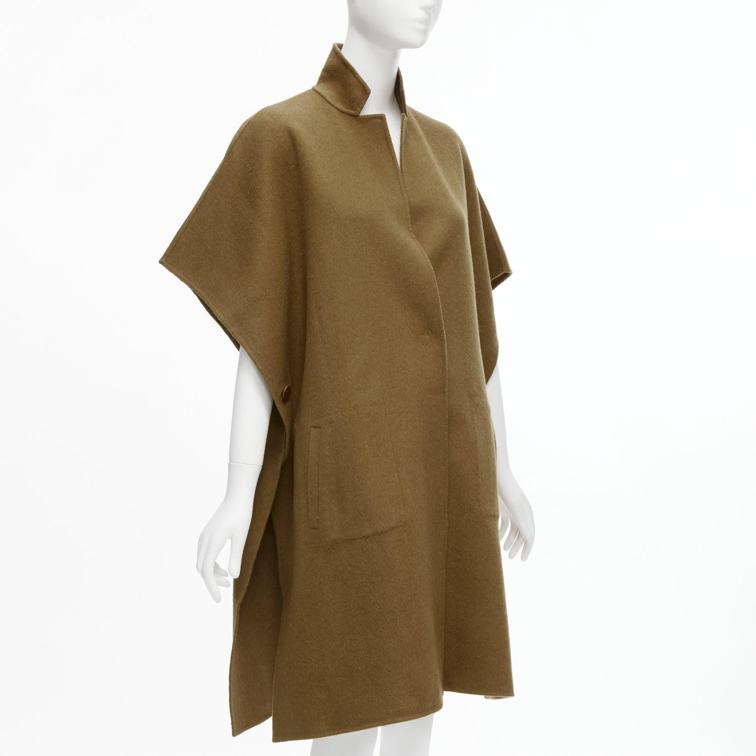 Brown TIBI brown virgin wool angora cape sleeve high collar coat US0 XS For Sale