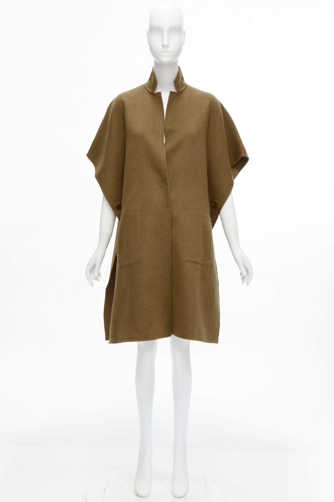 Brown TIBI brown virgin wool angora cape sleeve high collar coat US0 XS For Sale