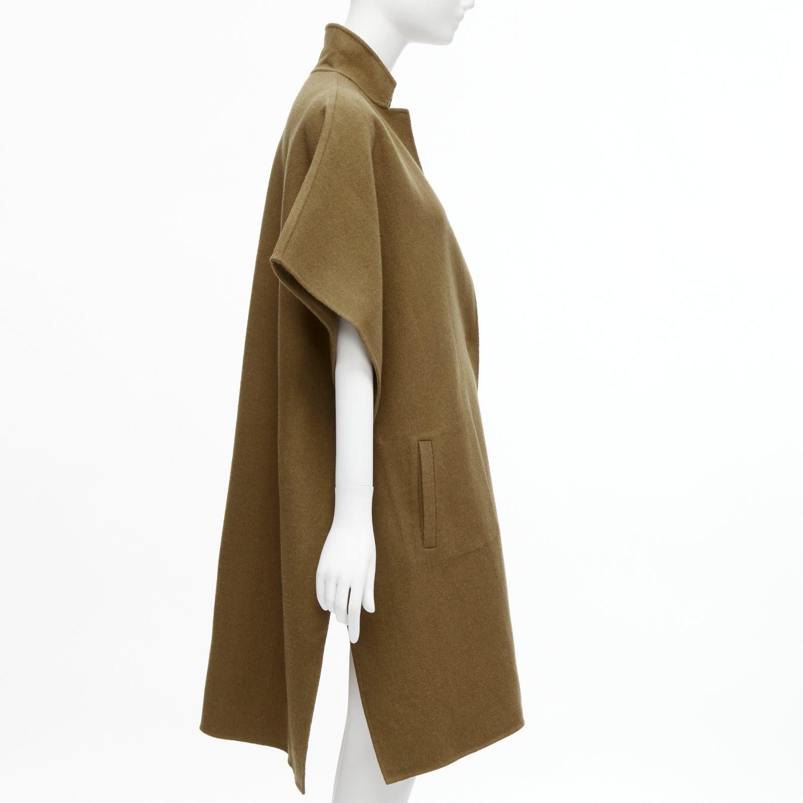TIBI brown virgin wool angora cape sleeve high collar coat US0 XS In Excellent Condition For Sale In Hong Kong, NT
