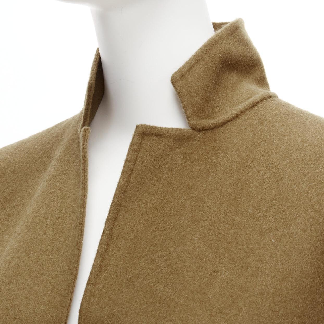 TIBI brown virgin wool angora cape sleeve high collar coat US0 XS For Sale 3
