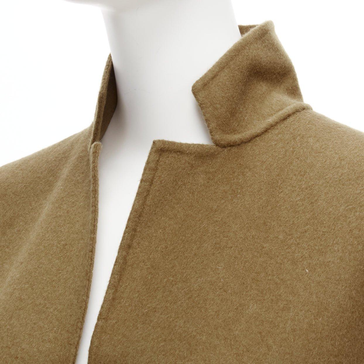 TIBI brown virgin wool angora cape sleeve high collar coat US0 XS For Sale 4