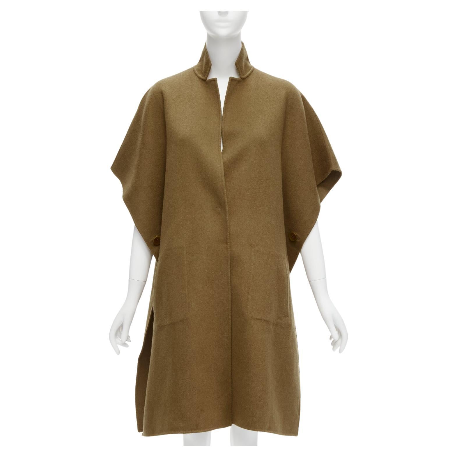 TIBI brown virgin wool angora cape sleeve high collar coat US0 XS For Sale