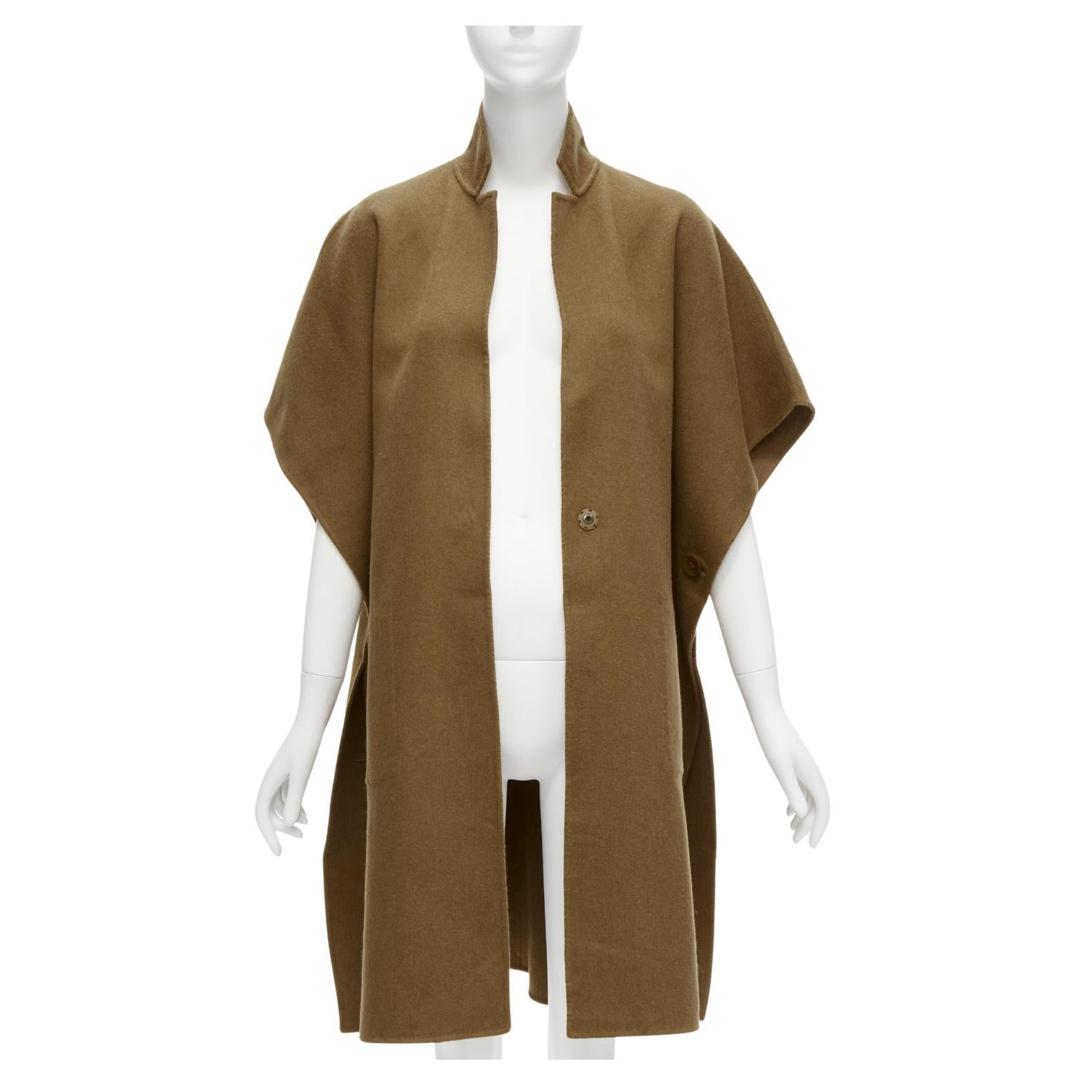TIBI brown virgin wool angora cape sleeve high collar coat US0 XS