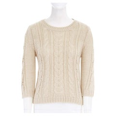 TIBI cream beige wool blend chunky knit cropped sleeves sweater top S