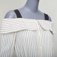 TIBI creme-grau gestreift schulterfrei schwarz Kontrast Krawatte Taille Kleid US4 S