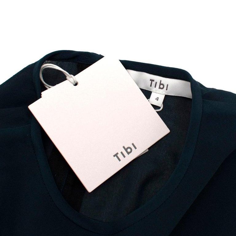 Tibi Dark Blue Midi Silk Dress with Sheer Back - Size US 4 1