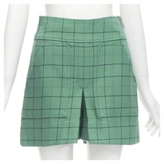 TIBI green checkered topstitched oversized pockets layered pleated shorts US0 XS