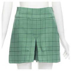 TIBI - Pantaloncini verdi a quadri con impunture, tasche oversize e pieghe a strati US0 XS