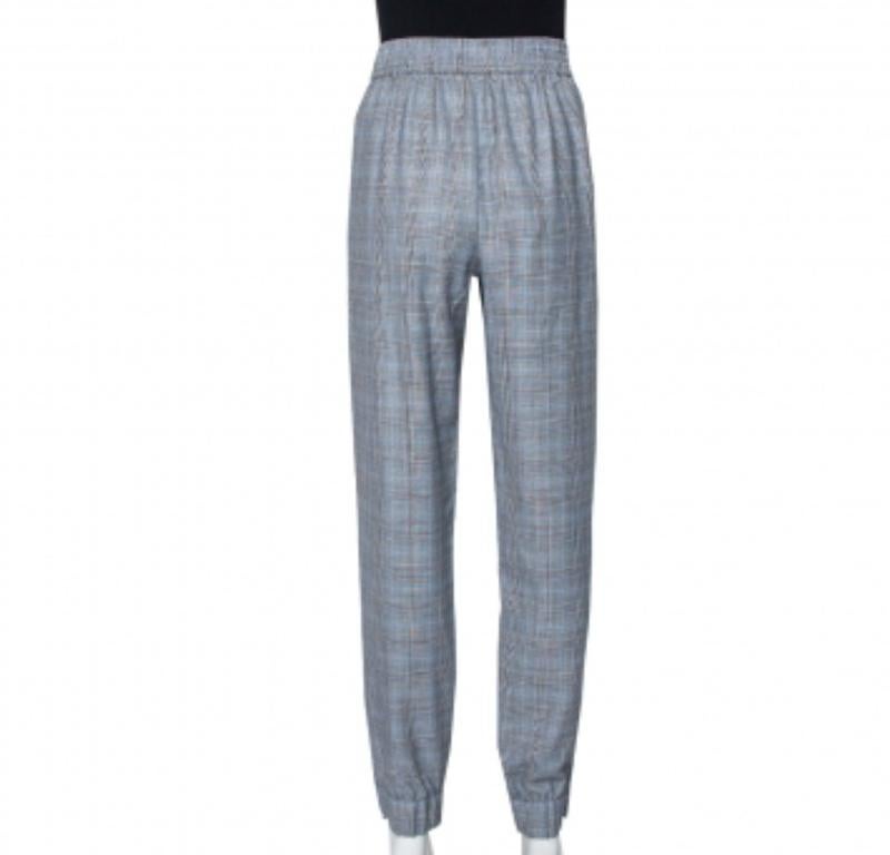 Gray Tibi Grey Cooper Plaid Wool & Silk Joggers L For Sale