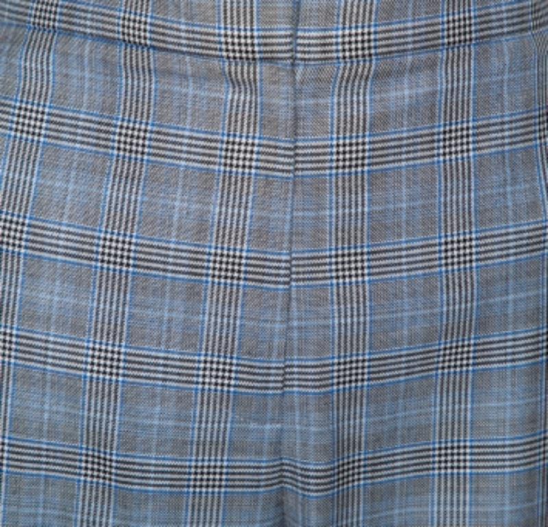 Tibi Grey Cooper Plaid Wool & Silk Joggers L In Excellent Condition For Sale In Dubai, Al Qouz 2
