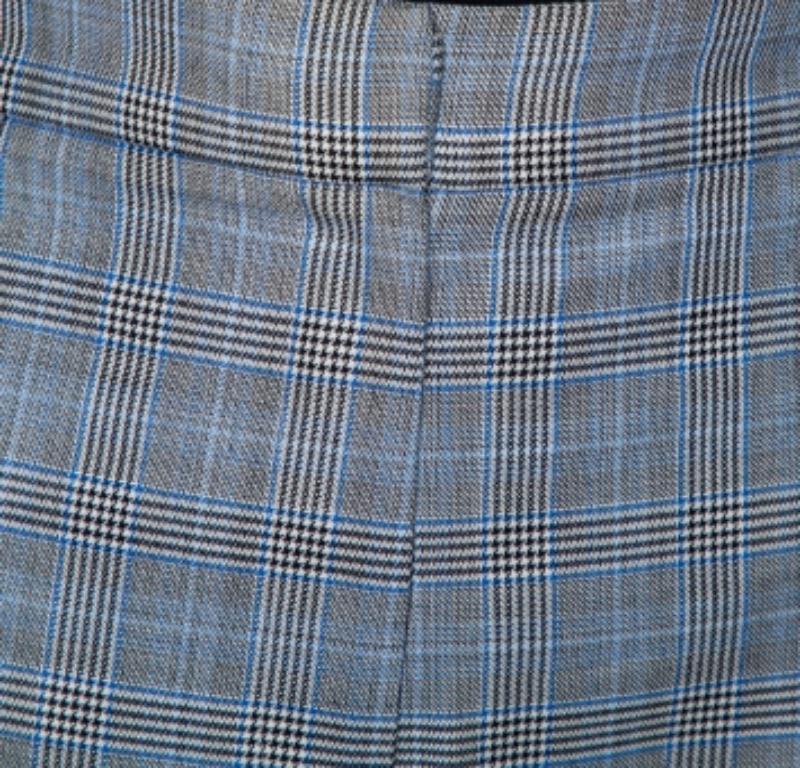 Women's Tibi Grey Cooper Plaid Wool & Silk Joggers L For Sale