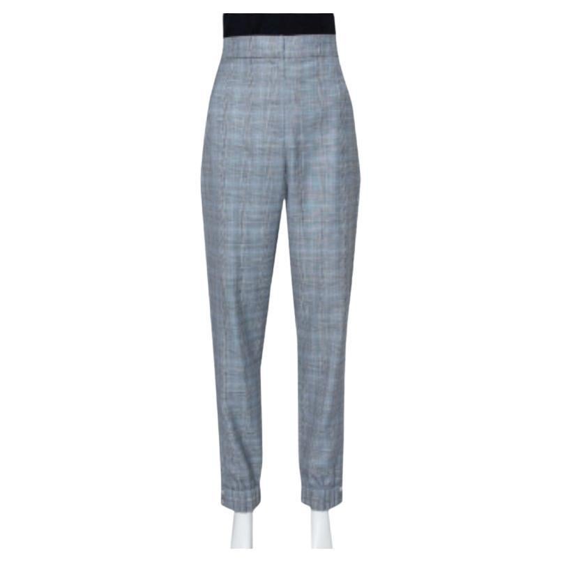 Tibi Grey Cooper Plaid Wool & Silk Joggers L For Sale