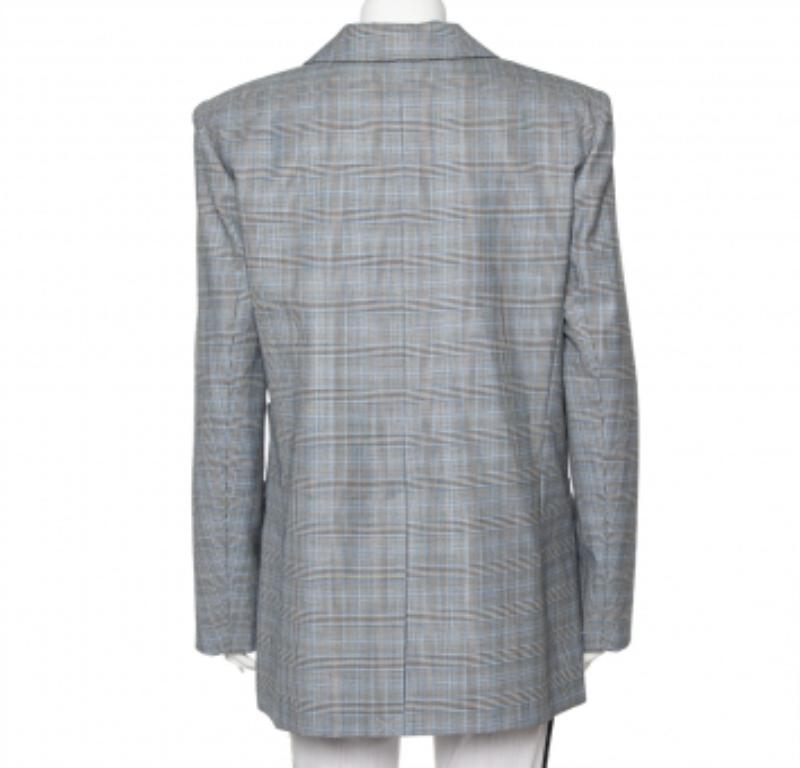 Gray Tibi Grey Cooper Plaided Wool & Silk Cutout Detail  Blazer L For Sale