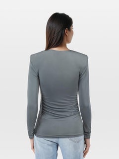 Tibi Grey Ruched Long Sleeve Top Size XS