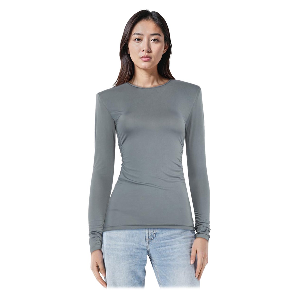 Tibi Grau geraffte lange Ärmel Top Größe XS im Angebot