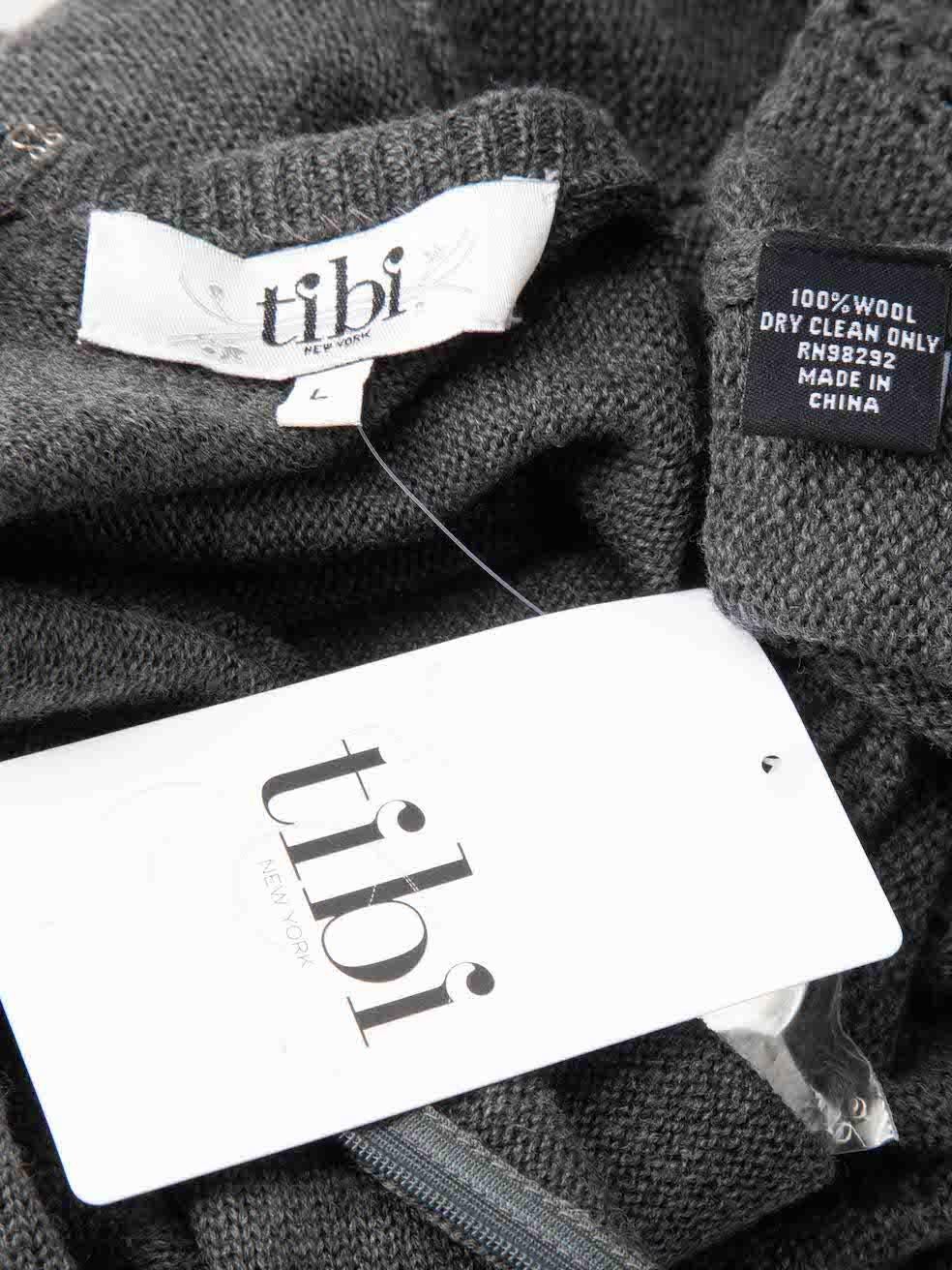 Women's Tibi Grey Wool Knitted Long Sleeve Midi Dress Size L For Sale