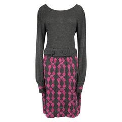 Tibi Graues langärmeliges Midikleid aus Wollstrick mit langen Ärmeln Größe L