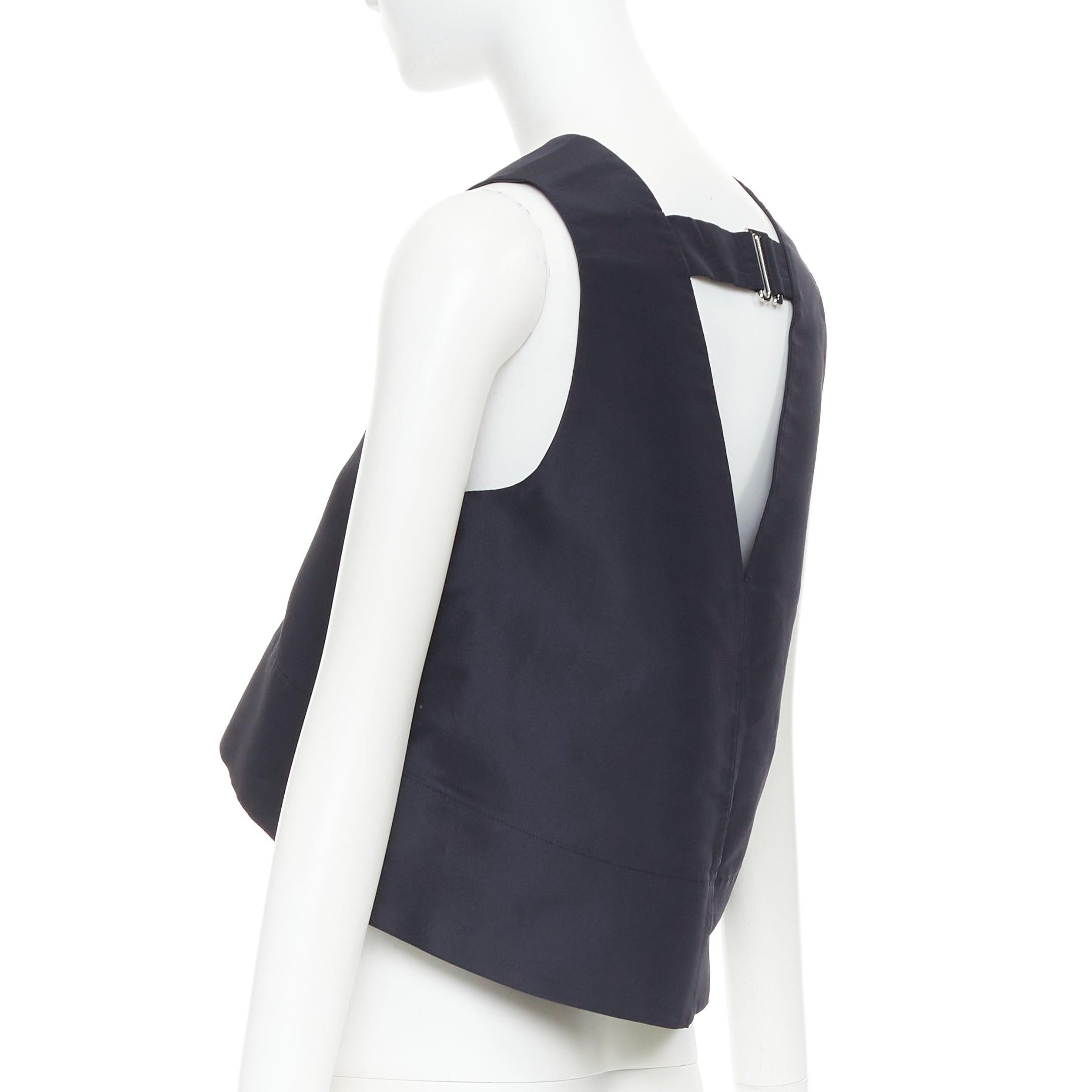 Tibi, top in faille di seta navy con cinturino con fibbia d'argento con scollo a V US0 XS in vendita 1