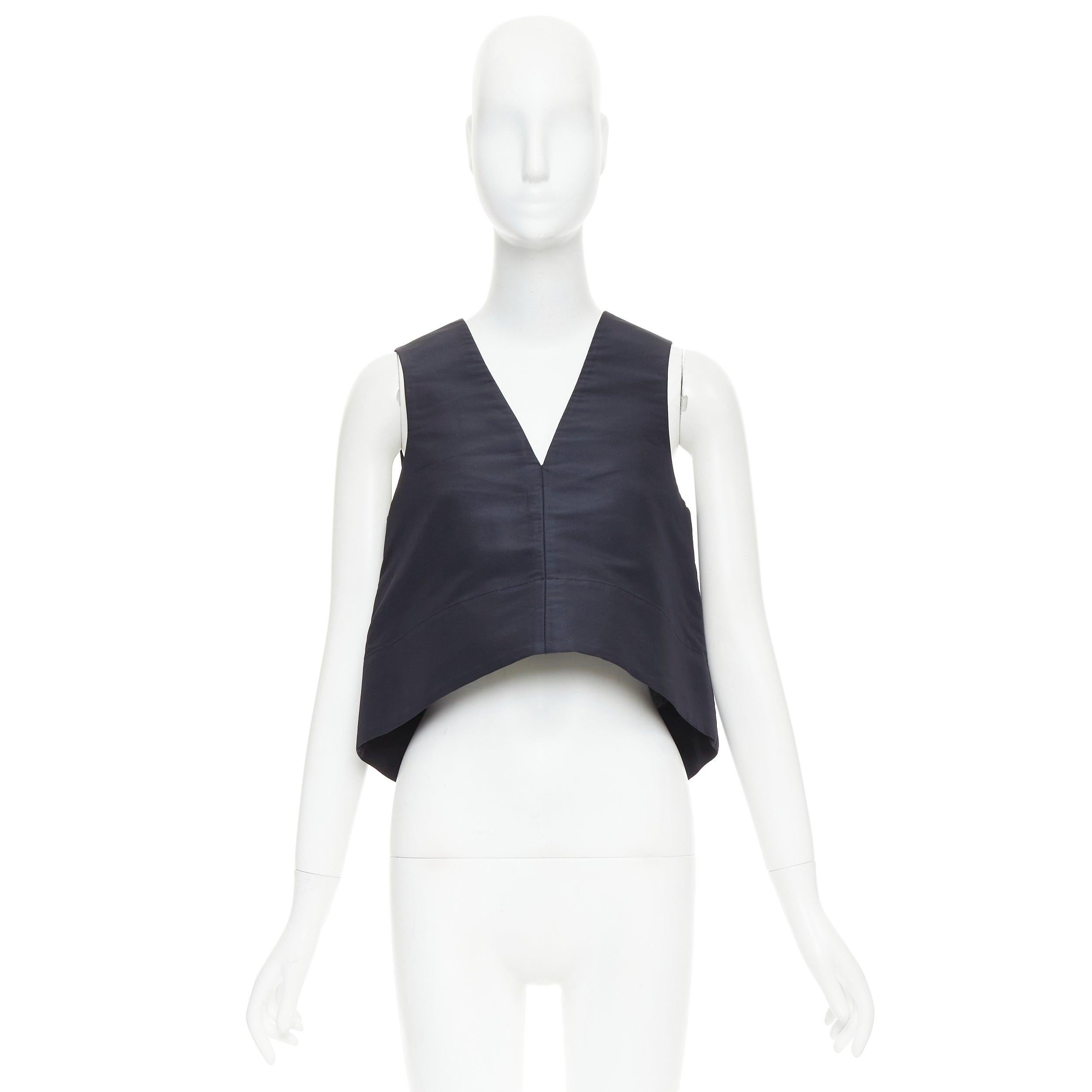 Tibi, top in faille di seta navy con cinturino con fibbia d'argento con scollo a V US0 XS in vendita 4