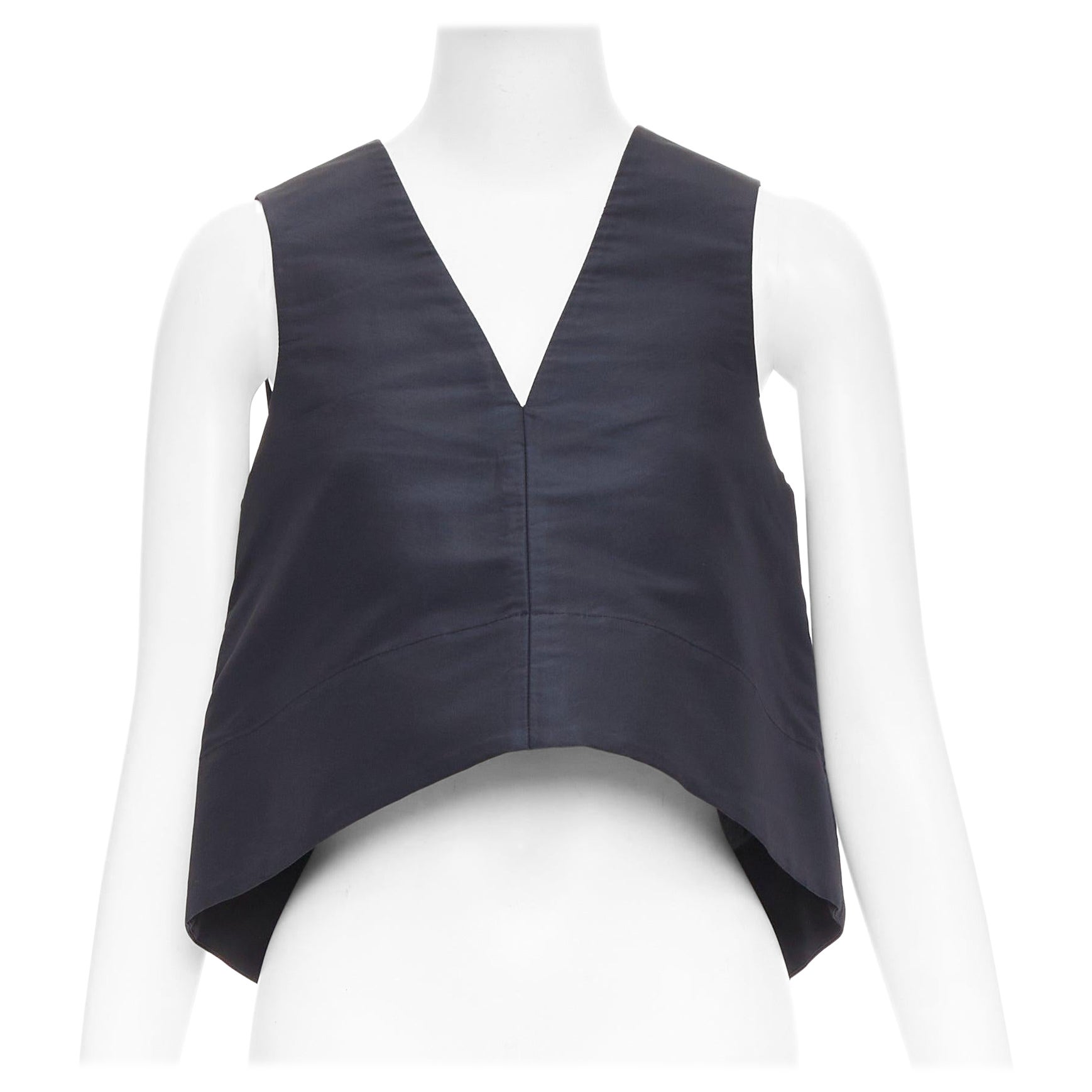 Tibi, top in faille di seta navy con cinturino con fibbia d'argento con scollo a V US0 XS in vendita