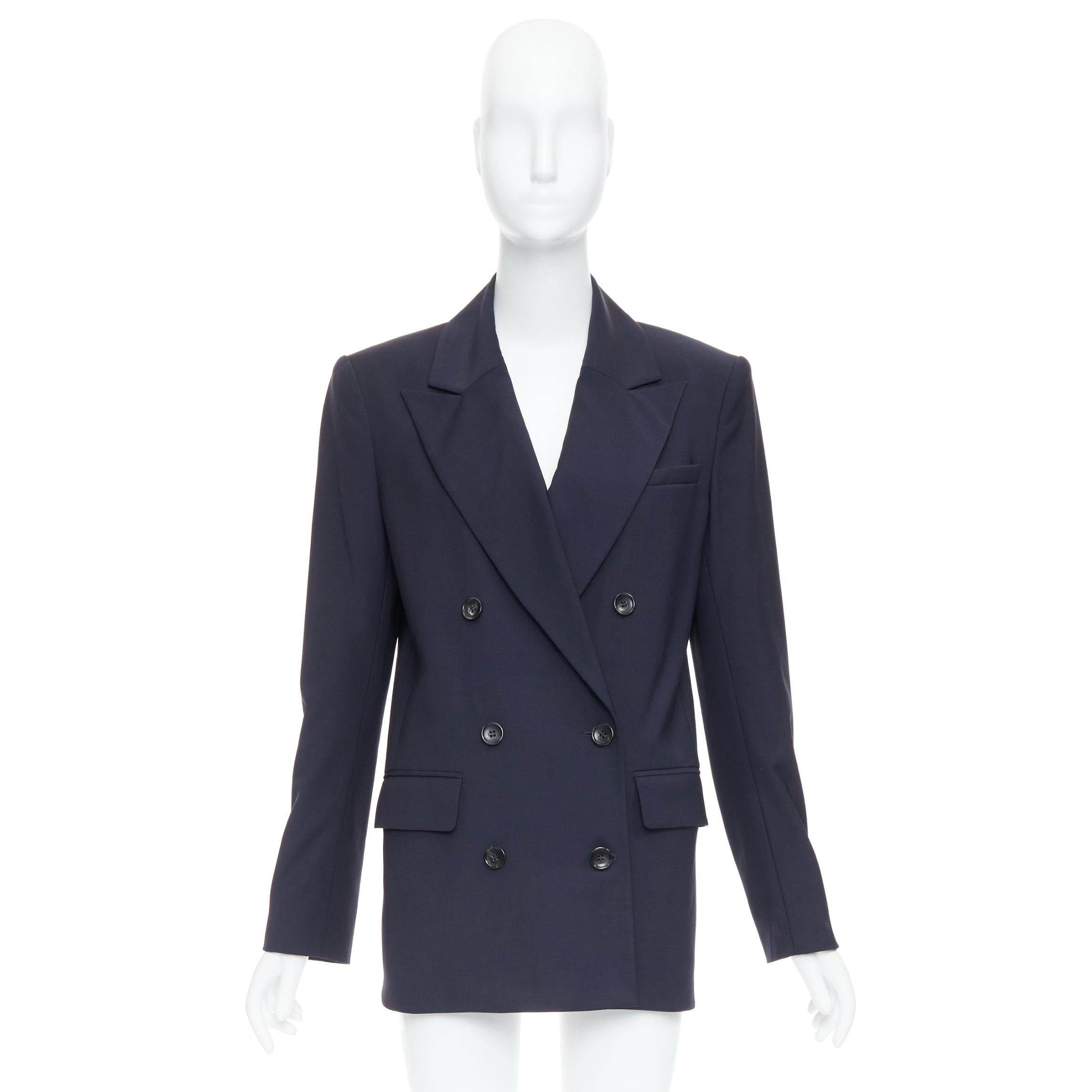Tibi, giacca blazer doppiopetto imbottita in misto lana navy US2 S in vendita 5