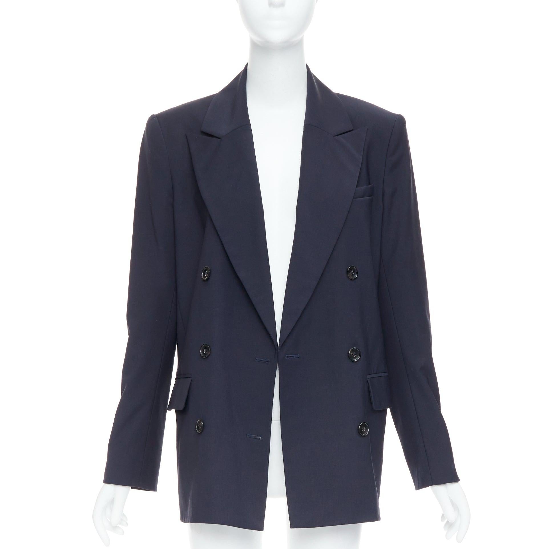 Nero Tibi, giacca blazer doppiopetto imbottita in misto lana navy US2 S in vendita