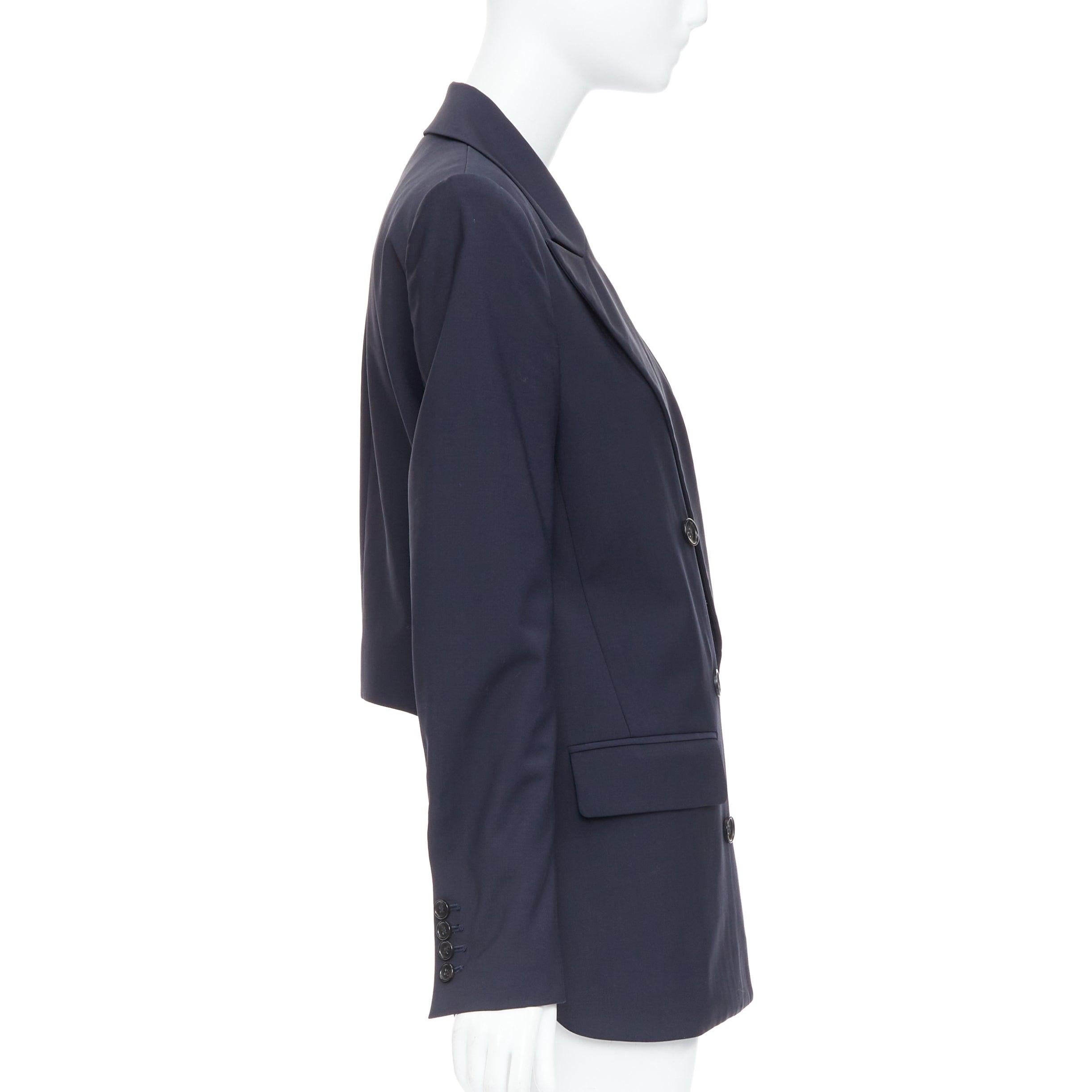 Donna Tibi, giacca blazer doppiopetto imbottita in misto lana navy US2 S in vendita