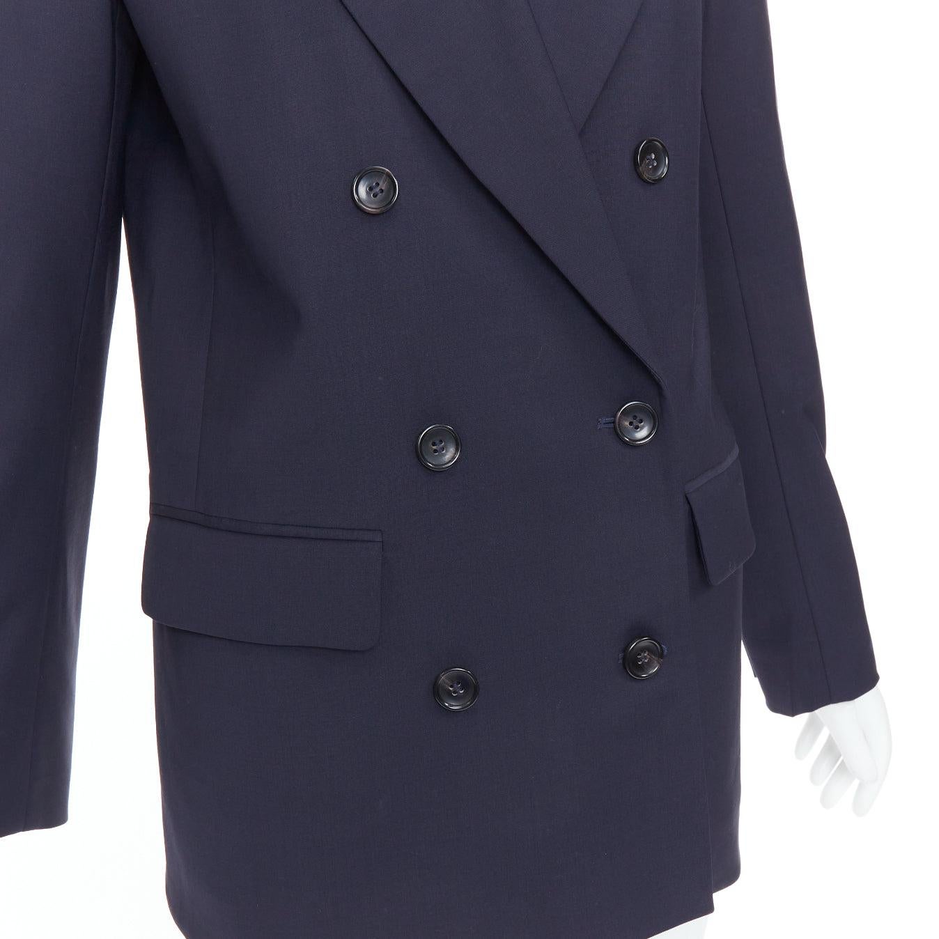 Tibi, giacca blazer doppiopetto imbottita in misto lana navy US2 S in vendita 3