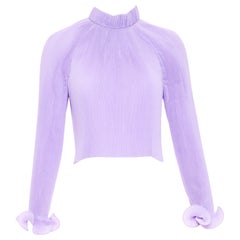 Top de cóctel corto de TIBI, color lila, con cuello alto y mangas plisadas, talla XS