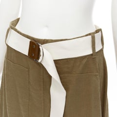 TIBI safari brown linen blend wide canvas belted wrap midi skirt US6 S