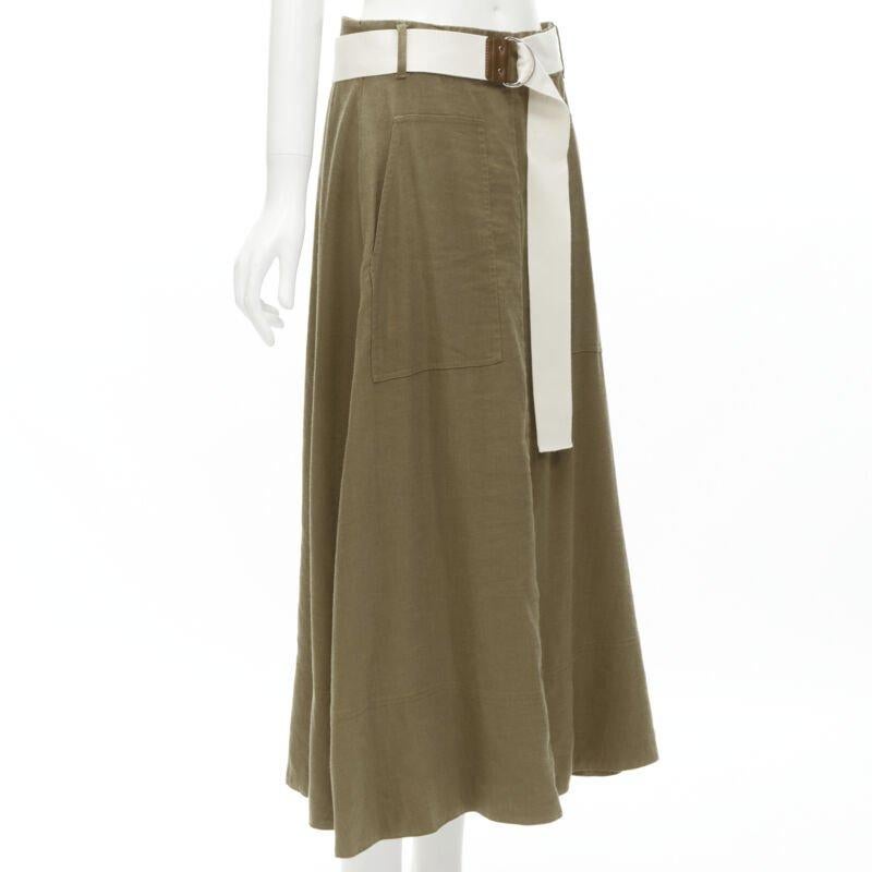 Marrone TIBI safari marrone in misto lino con cintura e gonna midi US6 S in vendita