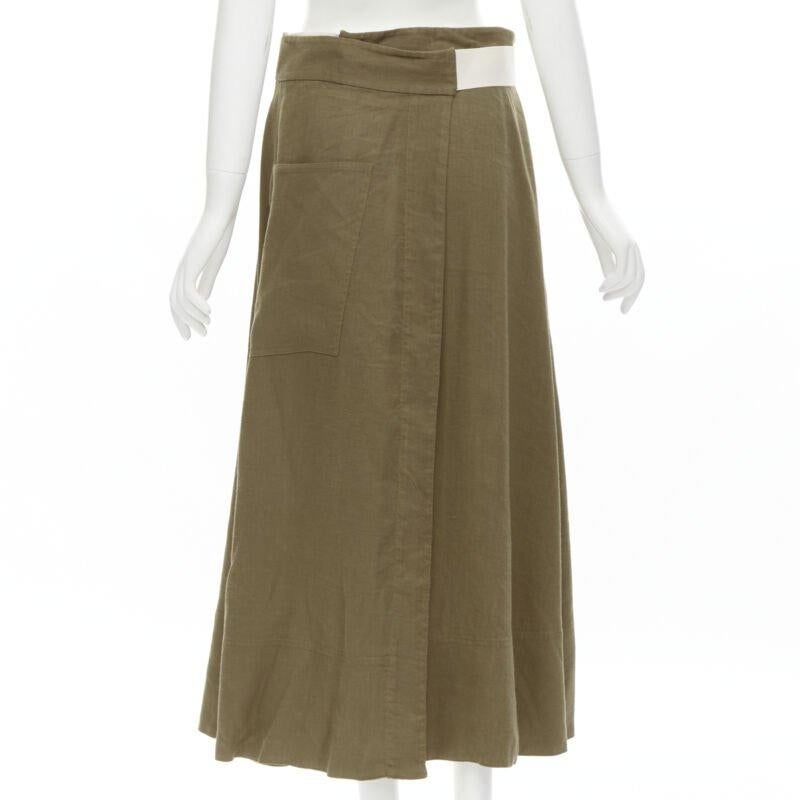 Donna TIBI safari marrone in misto lino con cintura e gonna midi US6 S in vendita