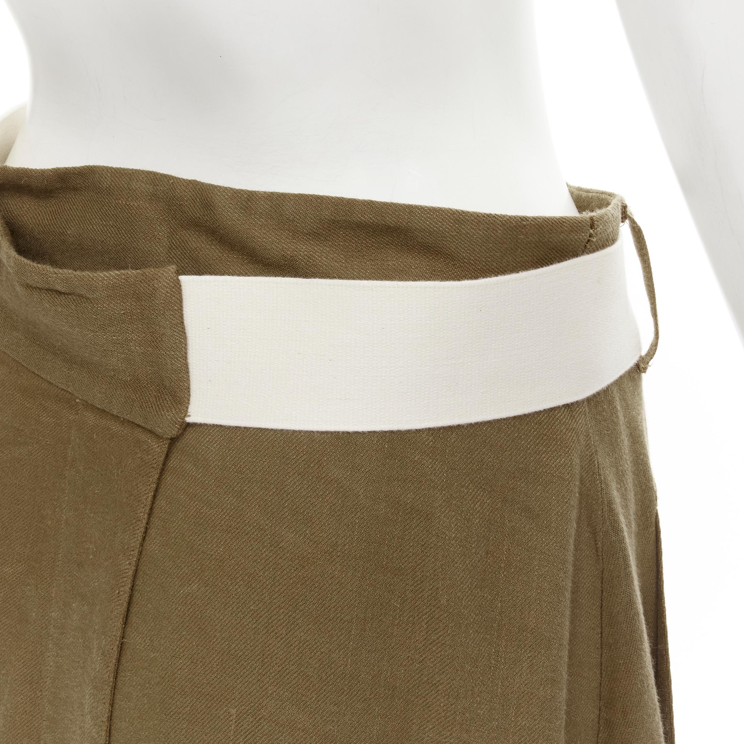 TIBI safari brown linen blend wide canvas belted wrap midi skirt US6 S In Excellent Condition For Sale In Hong Kong, NT